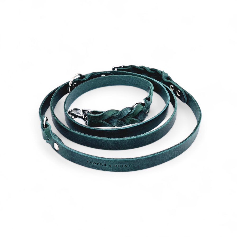 Twisted Switch Verstelbare Leren Hondenriem | Groen - Cooper & Quint
