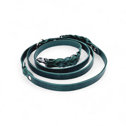 Twisted Switch Verstelbare Leren Hondenriem | Groen - Cooper & Quint