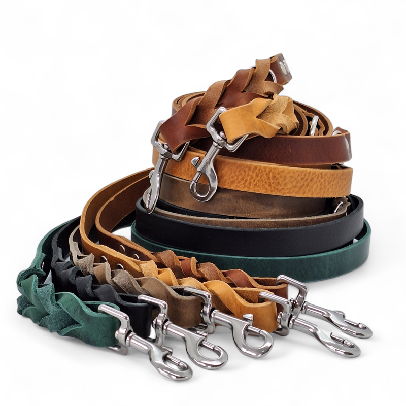Twisted Switch Verstelbare Leren Hondenriem | Camel (cognac) - Cooper & Quint