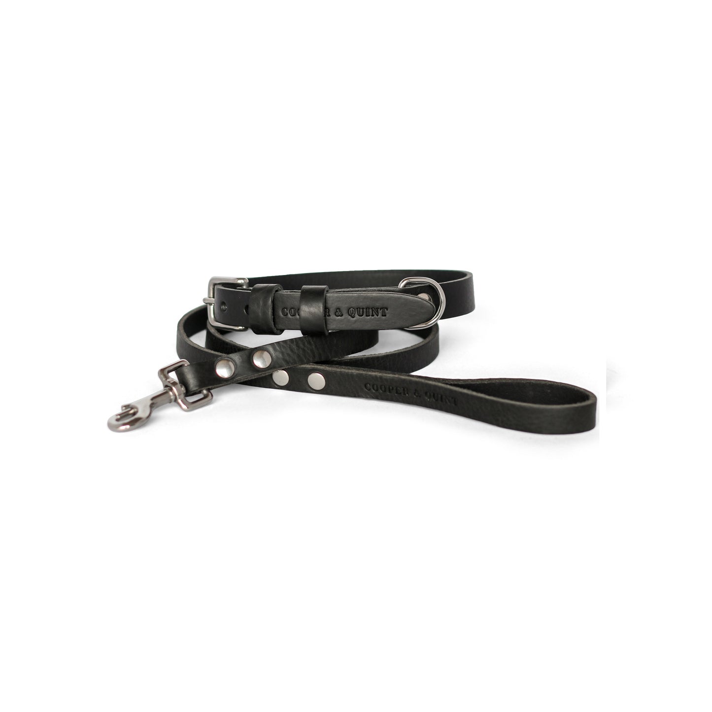 Double Trouble Halsband Hond Leer Zwart - Cooper & Quint