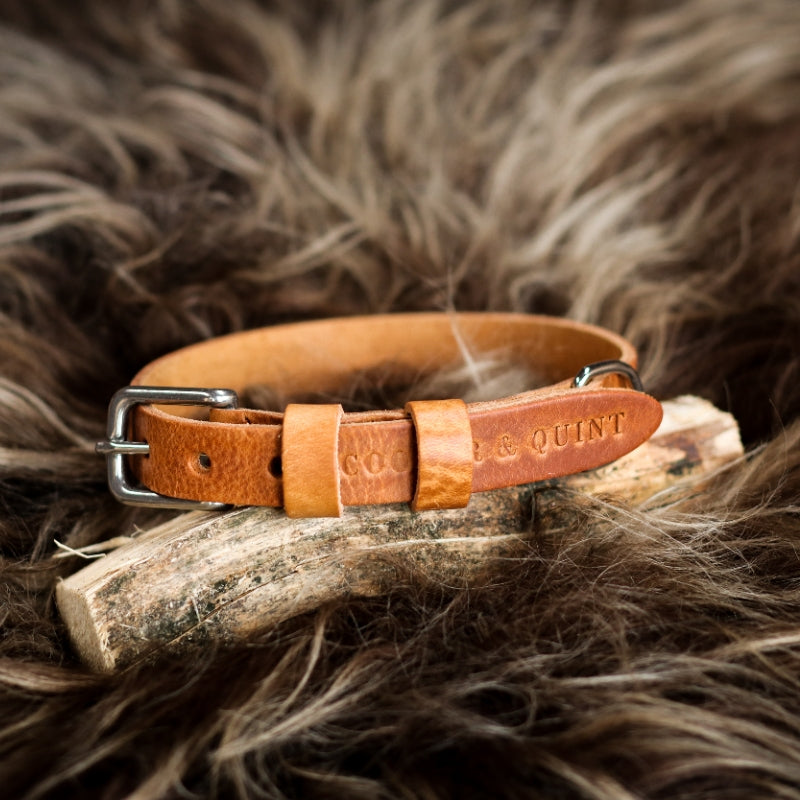Double Trouble Halsband Hond Leer Camel - Cooper & Quint