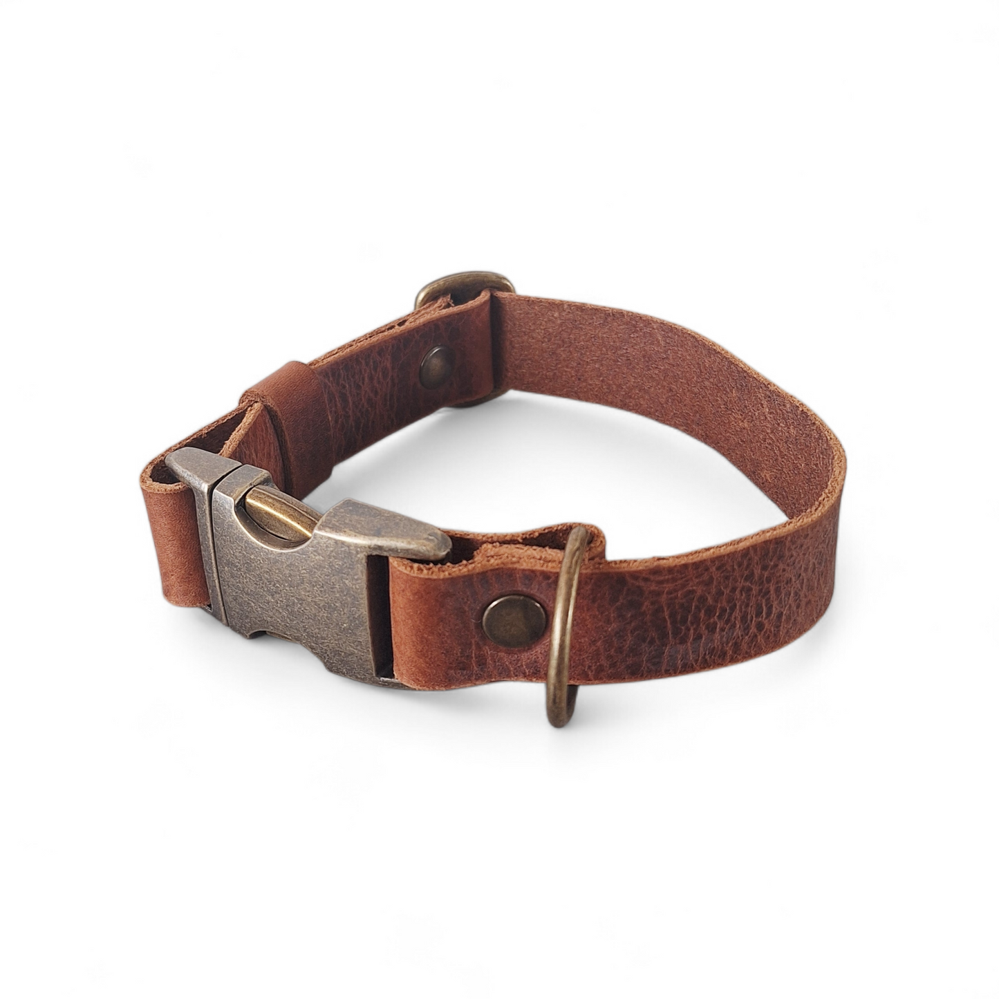 Bruin leren halsband met kliksluiting - Cooper & Quint