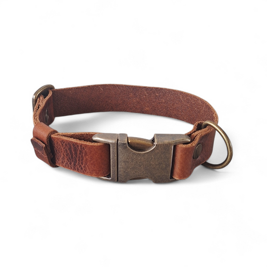 Bruin leren halsband met kliksluiting - Cooper & Quint
