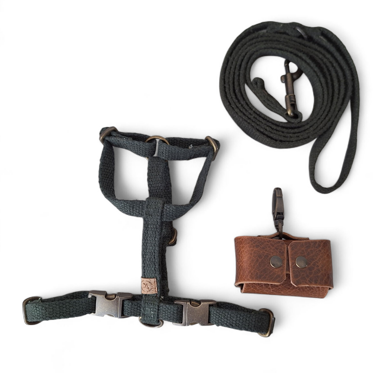 Puppy Starter Kit | Hemp Harness & Leash | Forest Green