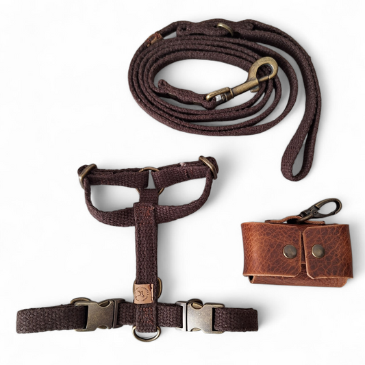 Puppy Starter Kit | Hemp Harness & Leash | Chestnut Brown
