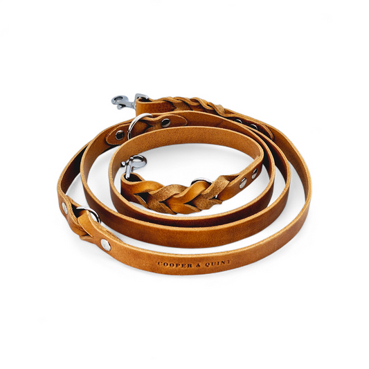 Twisted Switch Adjustable Leather Dog Leash | Camel (cognac)