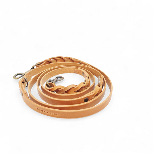 Twisted Switch Verstelbare Leren Hondenriem | Camel (cognac)
