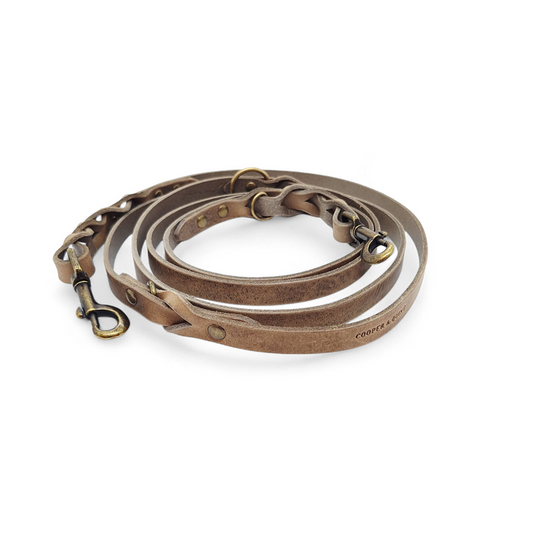 Twisted Switch Verstelbare Leren Hondenriem | Stone