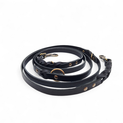Twisted Switch Verstelbare Leren Hondenriem | Zwart
